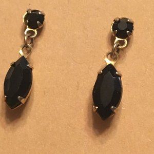 Black rhinestone drop earrings in gold tone setting